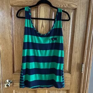 Susan Lawrence Striped Tank Top Size Medium Nautical Navy Green Buttons Boat